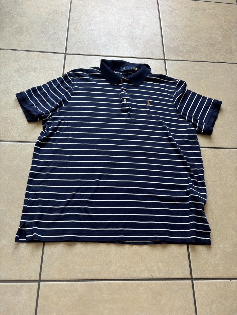 Polo Ralph Lauren Polo Shirt Mens XL Navy White Striped Classic Fit Cotton Knit